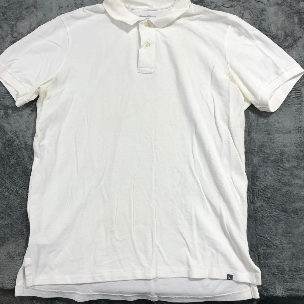Eddie Bauer Polo Shirt Mens TXL White Short Sleeve‎ Pique Cotton Blend